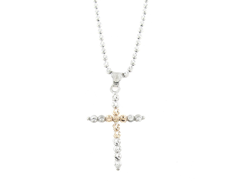 18″ Silver And Rose Cross Pendant