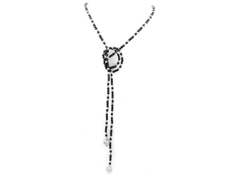 48″ Silver And Black Lariat Necklace