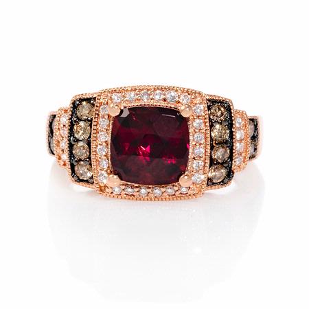 Le Vian Chocolatier Diamond And Raspberry Rhodolite Antique Style 14k Strawberry Gold Ring